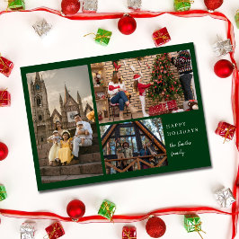 Tarjeta Festiva Verdor Sencillo Elegante 3 fotos Navidades mínimos