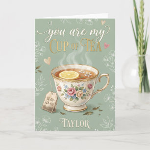 Tarjeta Festiva verdura de taza de té de flor silvestre vintage