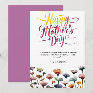 Tarjeta Festiva Versículo Bíblico del Día de la Madre: Proverbios 