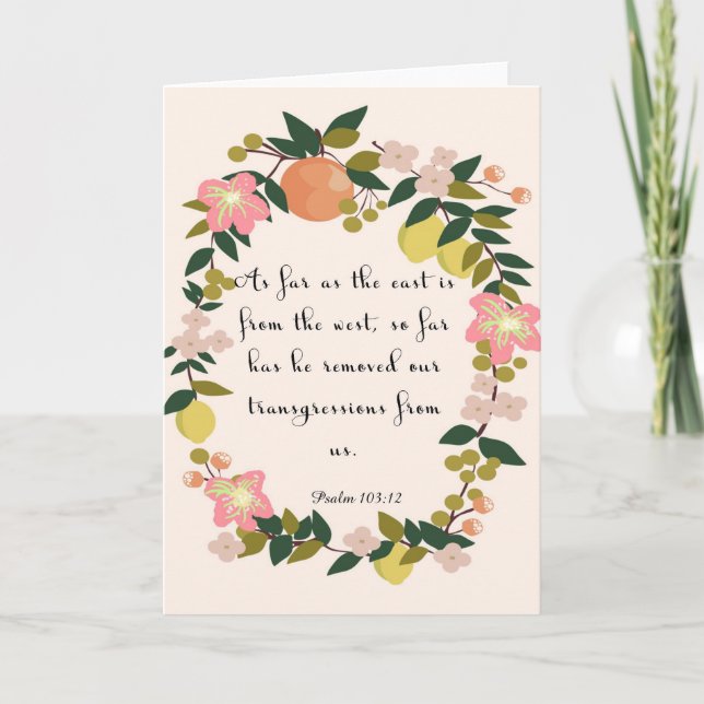 Tarjeta Festiva Verso de arte de la Biblia - Salmo 103:12 (Anverso)