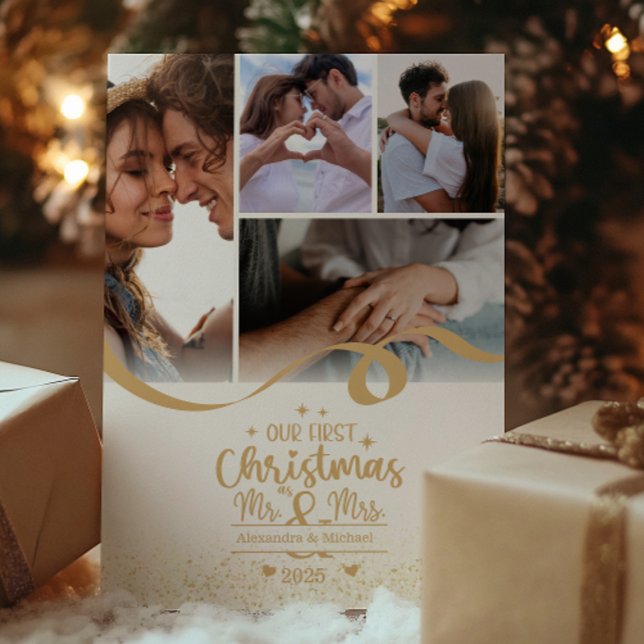 Tarjeta Festiva Vertical First Christmas 5 Photo Layout (Subido por el creador)