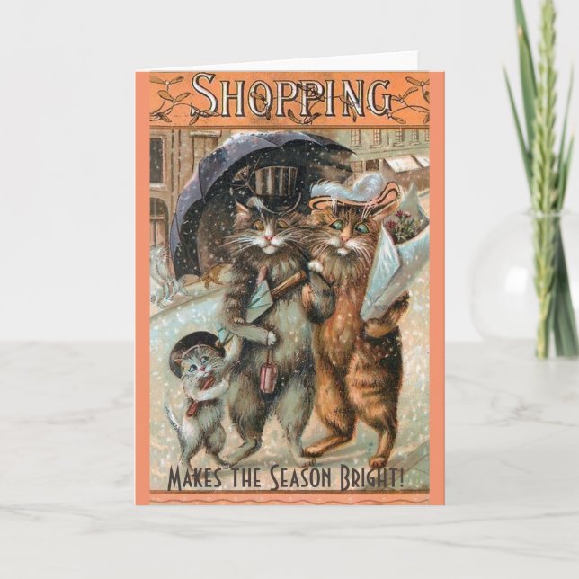 Tarjeta Festiva Vertiginosas compras navideñas iluminan la tempora (Anverso)