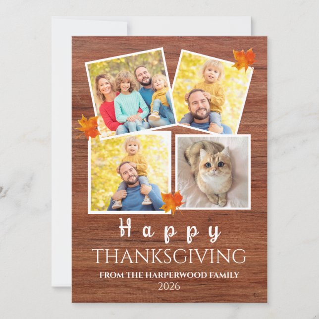 Tarjeta Festiva Very Thankful | Fall thanksgiving family 4 photo H (Anverso)