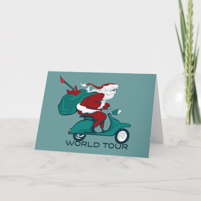 Tarjeta Festiva Vespa del viaje del mundo de Santa (Anverso)