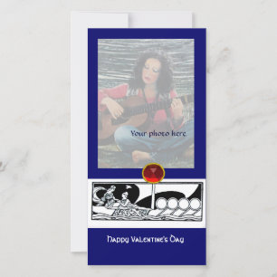 Tarjeta Festiva VESSEL ANTIGUO,AMANTE Gema Rojo Azul Blanco Negro