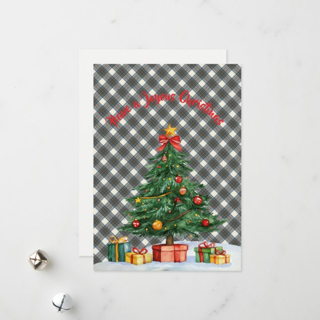 Tarjeta Festiva Vestido Azul Stewart Tartán de Clan Escocés Navida (Anverso/Reverso In Situ)