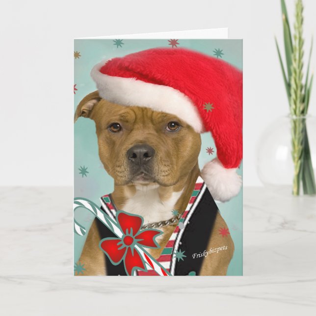 Tarjeta Festiva Vestidos de Pitbull para Santa (Anverso)
