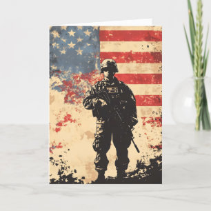 Tarjeta Festiva Veterano militar de soldado de bandera estadounide
