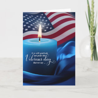 Tarjeta Festiva Veteranos Día Bandera Americana con Vela Azul