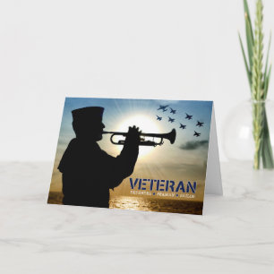 Tarjeta Festiva Veteranos: marinero veterano bugler y jets