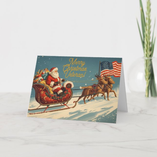 Tarjeta Festiva Veteranos Navidades Vintage Santa Patriotic (Anverso)