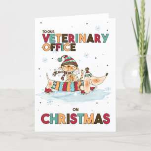 Tarjeta Festiva Veterinaria en Navidades Perro Wiener y Gato