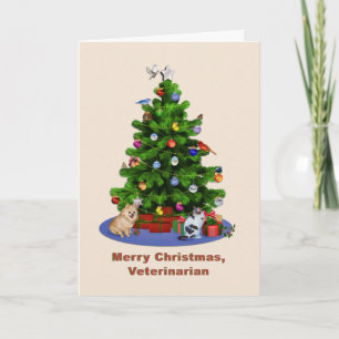Tarjeta Festiva Veterinaria, Feliz Árbol de Navidad, Aves, Mascota