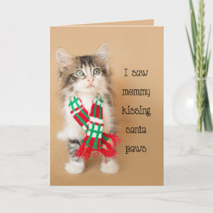 Tarjeta Festiva Vi a la mamá el besar del gatito de Santa