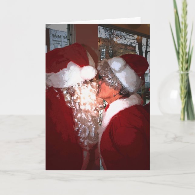 Tarjeta Festiva Vi a mamá besando a Santa Claus (Anverso)