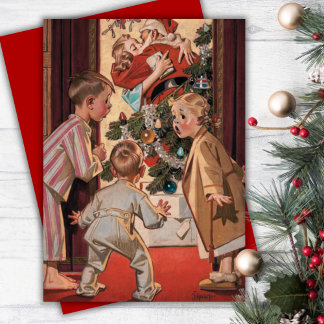 Tarjeta Festiva Vi a mami Kissing Santa Claus Personalizados Navid