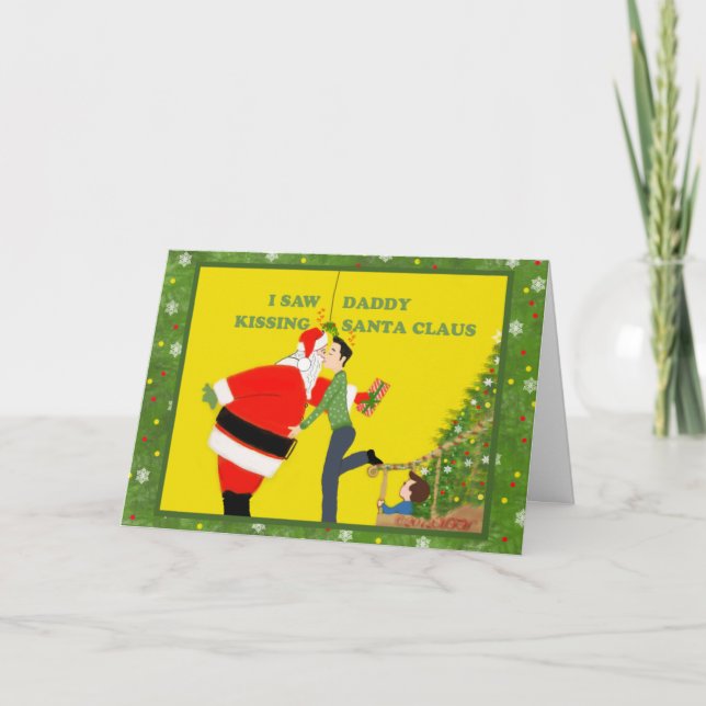 Tarjeta Festiva Vi a papá besar a los Navidades de Santa Claus (Anverso)