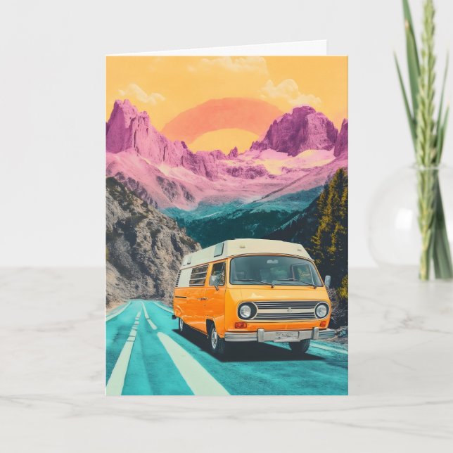 Tarjeta Festiva Viaje de Camper Collage (Anverso)