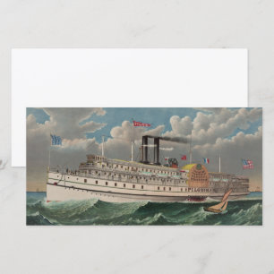 Tarjeta Festiva Viaje de NY Barco de vapor de rueda de paletas gra