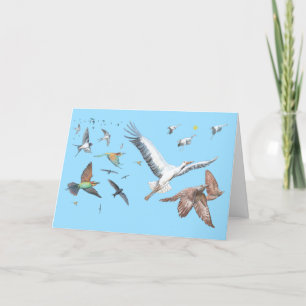 Tarjeta Festiva Viaje del Ilustracion de aves migratorias