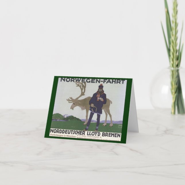 Tarjeta Festiva Viaje escandinavo a reno noruego (Anverso)