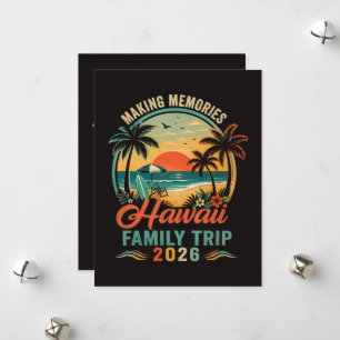 Tarjeta Festiva Viaje Familiar a Hawái Atardecer Tropical 2026
