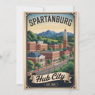 Tarjeta Festiva Viaje Retro a Spartanburg Carolina del Sur