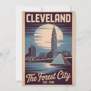 Tarjeta Festiva Viaje Retro Vintage Cleveland Ohio Forest City