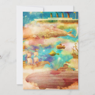 Tarjeta Festiva Viaje Vintage World Sky Blue Ocean Whale