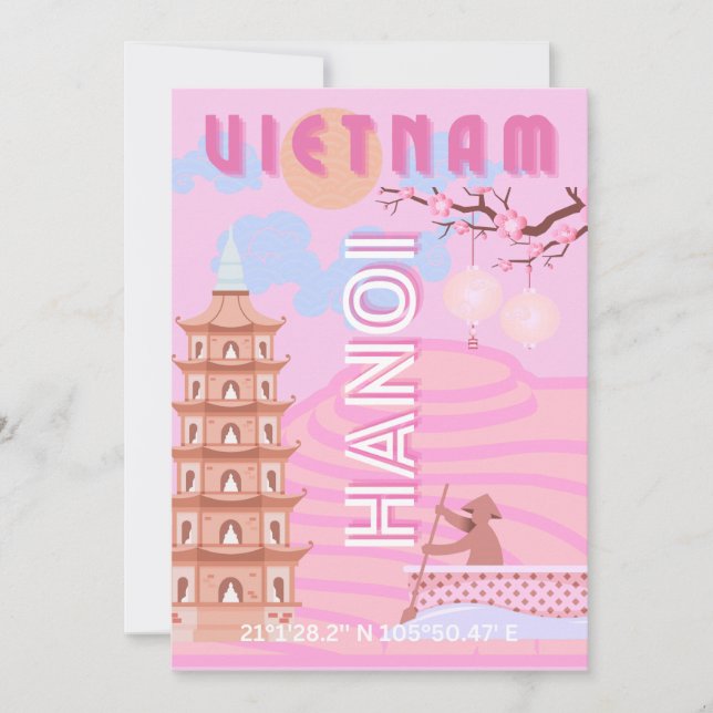 Tarjeta Festiva Viajes de Vietnam, rosa (Anverso)