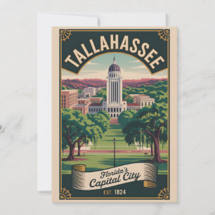 Tarjeta Festiva Viajes Retro a Tallahassee Florida Vintage