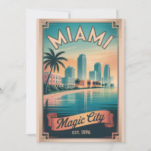 Tarjeta Festiva Viajes Retro Ciudad Mágica Miami Florida Vintage