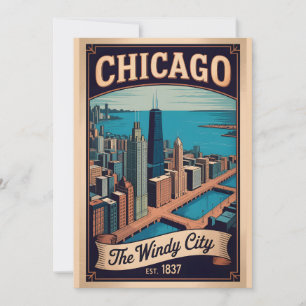 Tarjeta Festiva Viajes Retro Ciudad Ventosa Chicago Illinois Vinta