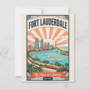 Tarjeta Festiva Viajes Retro Vintage Fort Lauderdale Florida