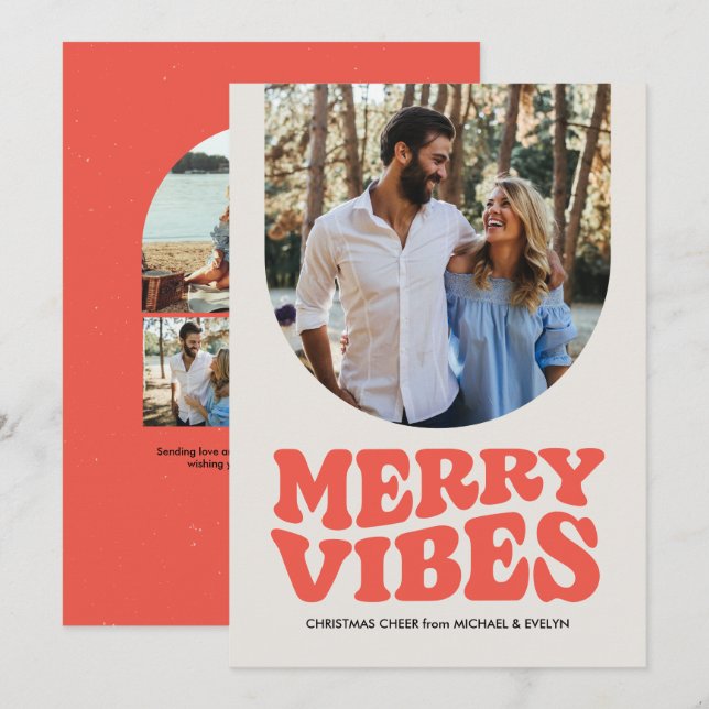 Tarjeta Festiva Vibraciones alegres divertida foto retro de Navida (Anverso / Reverso)