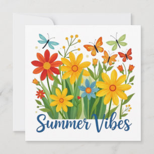 Tarjeta Festiva Vibraciones de Verano Floral con Mariposas-64534