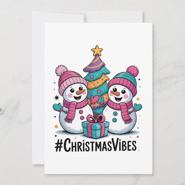 Tarjeta Festiva Vibraciones Navideñas Alegres (Anverso)