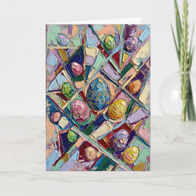 Tarjeta Festiva Vibrant Abstract Easter Egg Impasto Oil Painting (Anverso)