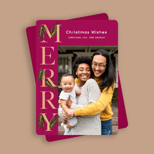 Tarjeta Festiva Vibrant Berry Merry Pine Photo Navidades