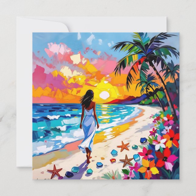 Tarjeta Festiva Vibrant Sunset Abstract Beach Scene (Anverso)