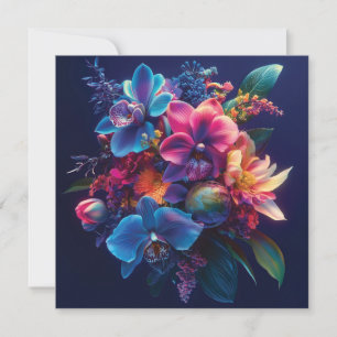 Tarjeta Festiva Vibrante Bouquet floral con flores de neón