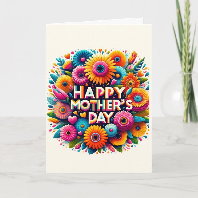 Tarjeta Festiva Vibrante Bouquet floral - Feliz Día de la Madre (Anverso)