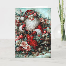 Tarjeta Festiva Vibrante Floral Rústico Vintage Santa
