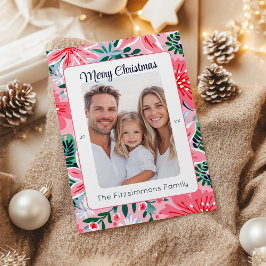 Tarjeta Festiva Vibrante foto de Navidades tropicales rosados