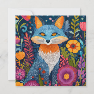 Tarjeta Festiva Vibrante Fox Dot Art en medio de Lush Flora