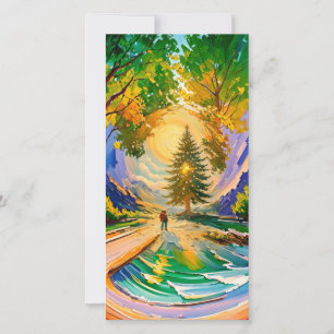 Tarjeta Festiva Vibrante pintura de caminata por la naturaleza