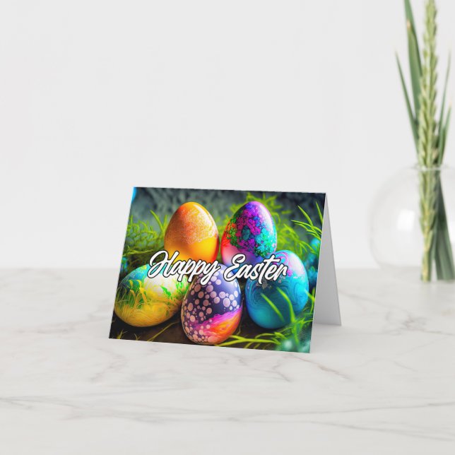 Tarjeta Festiva Vibrantes huevos de Pascua decorativos (Anverso)