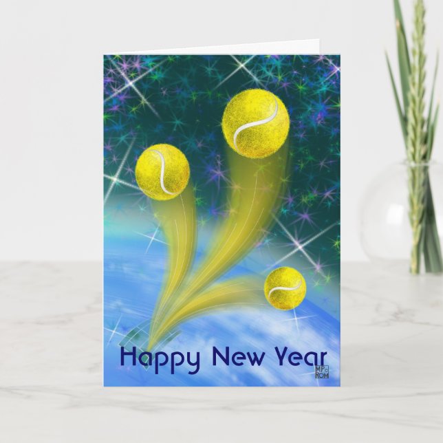 Tarjeta Festiva Victoria del tenis fiesta de Año Nuevo feliz (Anverso)