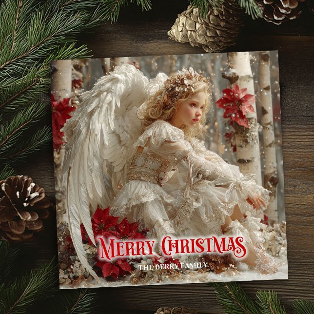 Tarjeta Festiva Victorian Christmas angel editable holiday card (Victorian Christmas angel editable holiday greeting)