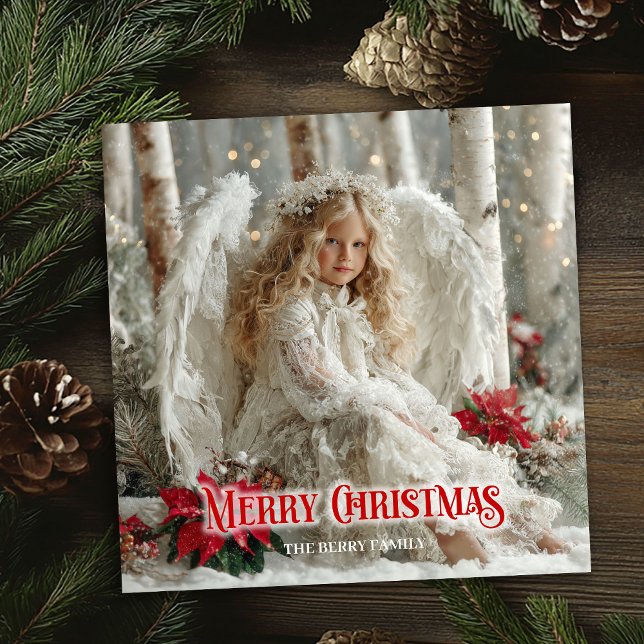 Tarjeta Festiva Victorian Christmas angel red white gold elegant  (Victorian Christmas angel red white gold elegant greeting card

)